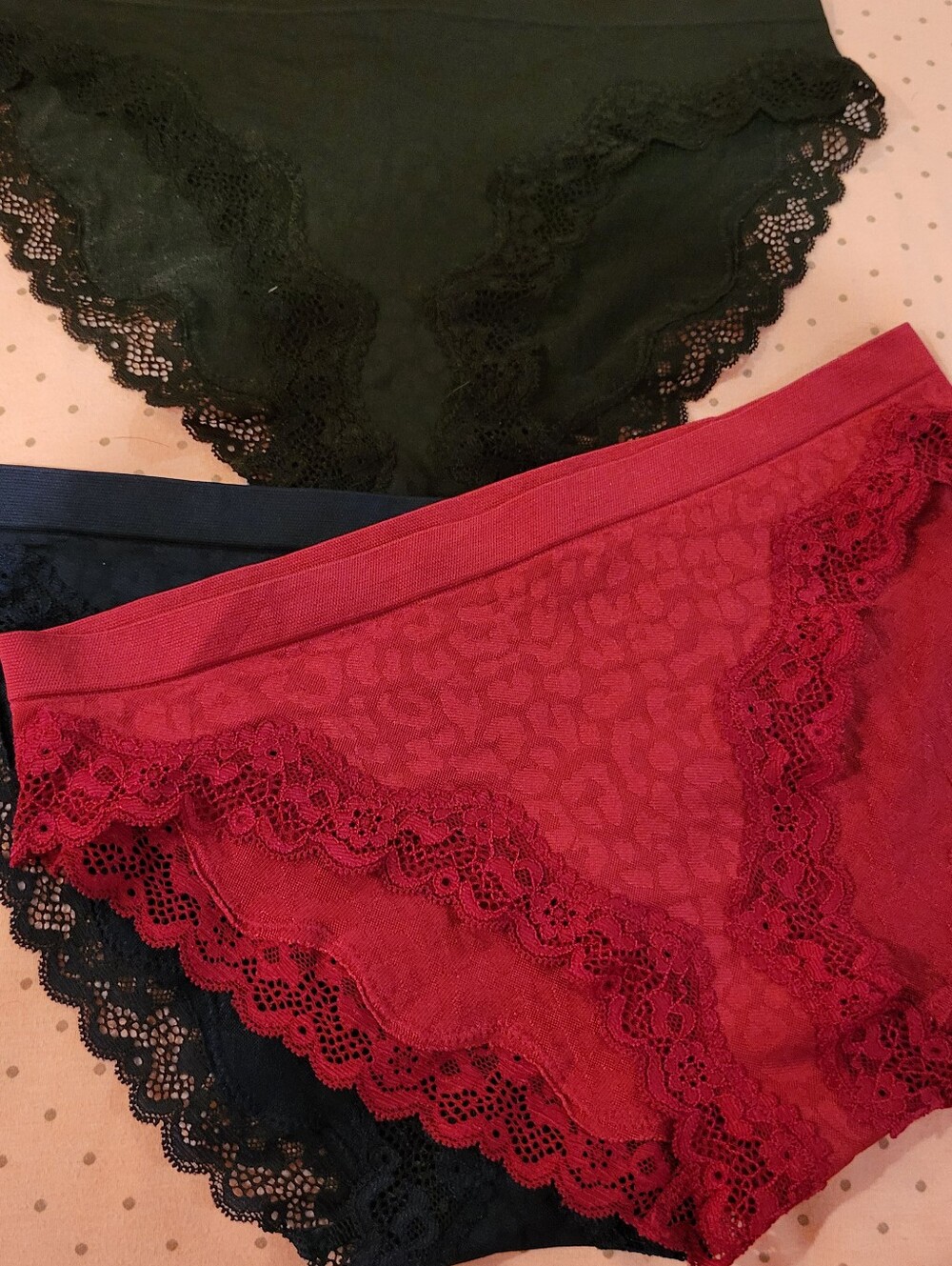 Victoria's Secret Lace Trim Hipster Panties - Red & Black And Blue